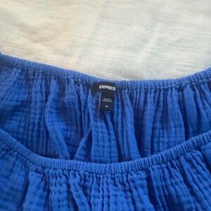 Express Blue Crinkle Off-Shoulder Top